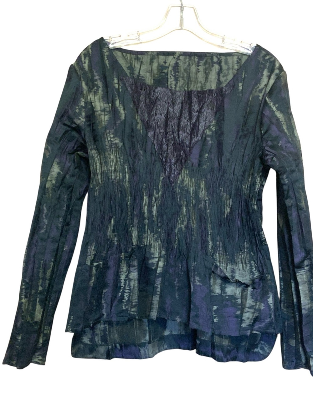 Babette Pleated Crinkle Tunic Blouse Small Lace Inset  Architectural Artsy - Picture 2 of 8